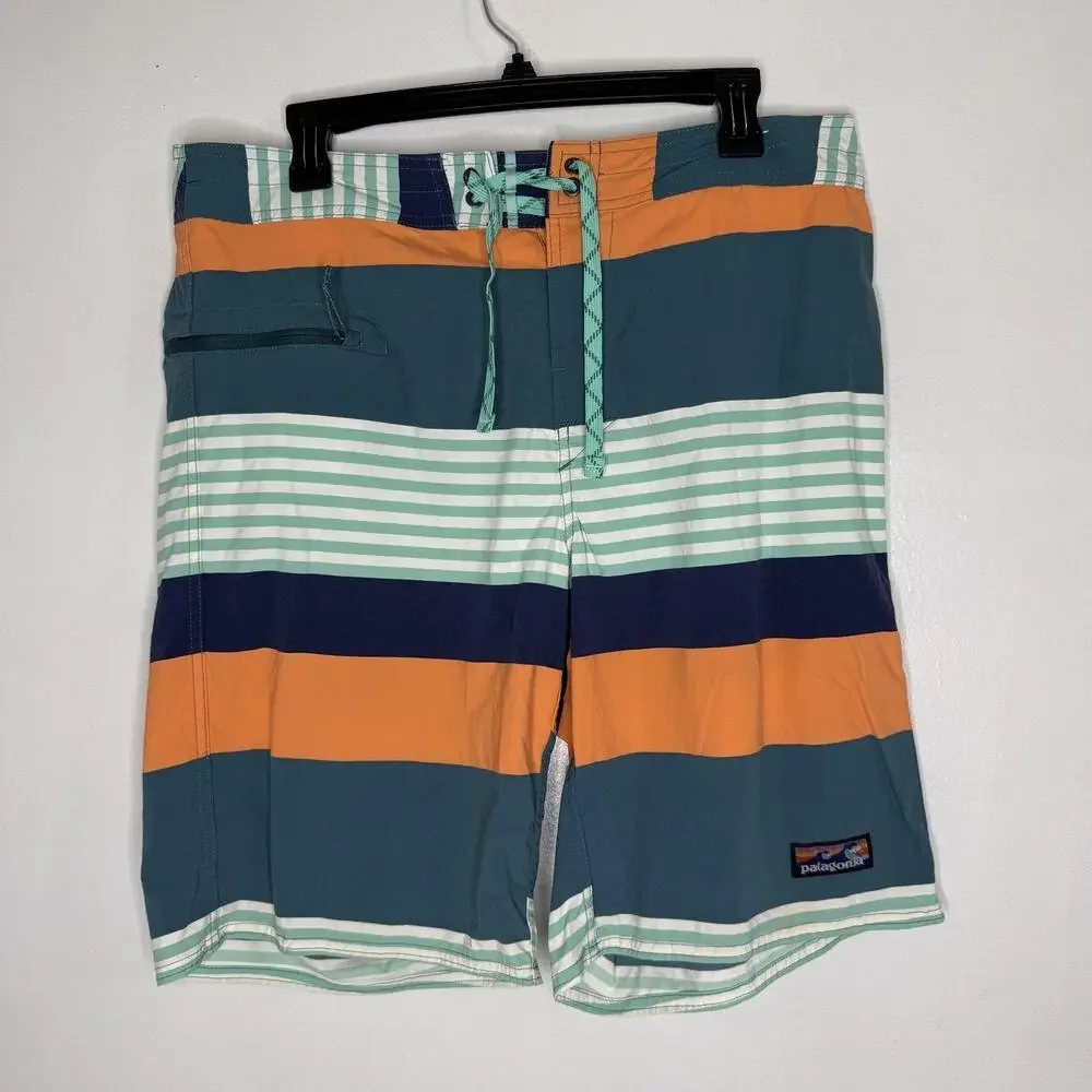 Patagonia Board Shorts Mens Large Multicolor Stripe Swim Trunks Quick Dry Surf